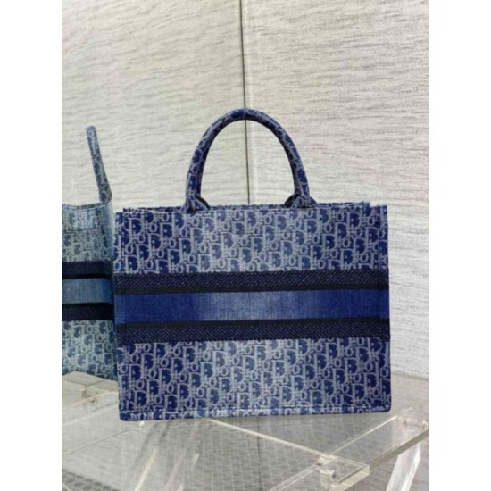 Replica perfetta Borsa Dior grande Book Tote Blue Denim Oblique Jacquard Imitazione Outlet Online