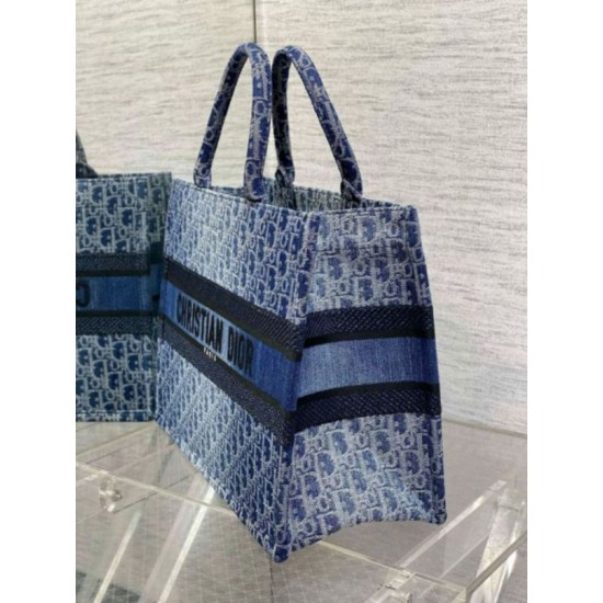 Replica perfetta Borsa Dior grande Book Tote Blue Denim Oblique Jacquard Imitazione Outlet Online