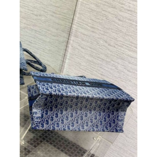 Replica perfetta Borsa Dior grande Book Tote Blue Denim Oblique Jacquard Imitazione Outlet Online