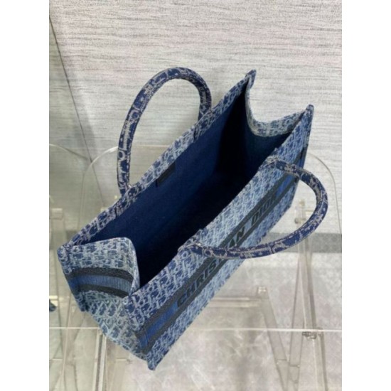 Replica perfetta Borsa Dior grande Book Tote Blue Denim Oblique Jacquard Imitazione Outlet Online