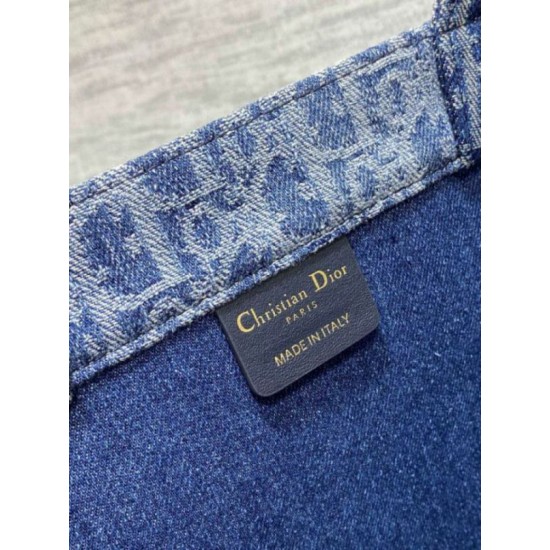 Replica perfetta Borsa Dior grande Book Tote Blue Denim Oblique Jacquard Imitazione Outlet Online