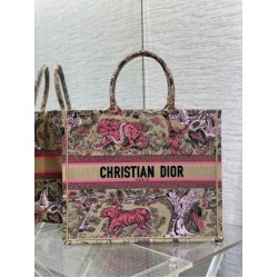 Migliore Repliche Borsa Dior grande Dioriviera Book Tote in rafia con ricamo Toile de Jouy Sauvage rosa Economiche Outlet Online