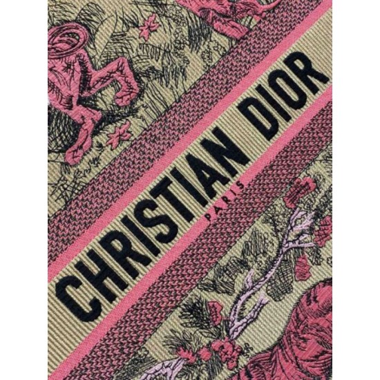 Migliore Repliche Borsa Dior grande Dioriviera Book Tote in rafia con ricamo Toile de Jouy Sauvage rosa Economiche Outlet Online