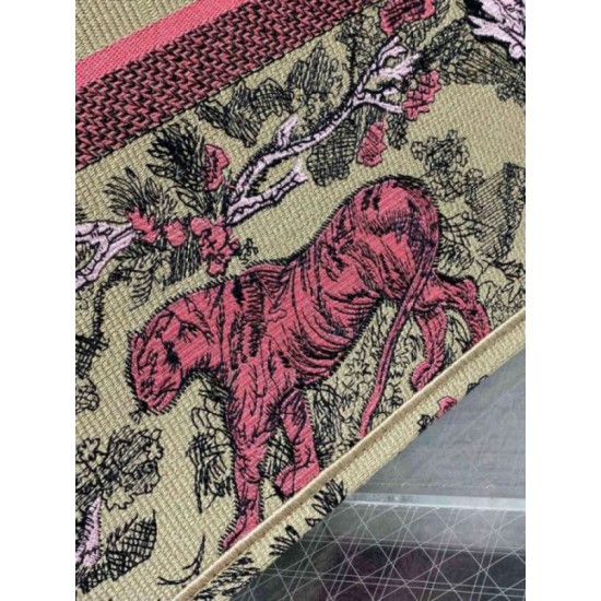 Migliore Repliche Borsa Dior grande Dioriviera Book Tote in rafia con ricamo Toile de Jouy Sauvage rosa Economiche Outlet Online