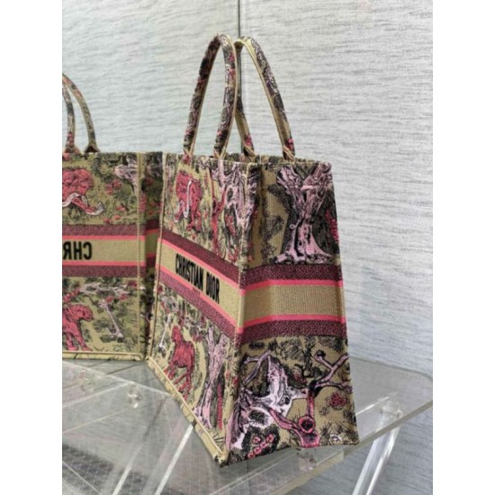 Migliore Repliche Borsa Dior grande Dioriviera Book Tote in rafia con ricamo Toile de Jouy Sauvage rosa Economiche Outlet Online