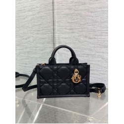 Replica perfetta Dior Mini Book Tote Bag con Tracolla Nera Macrocannage Pelle di Vitello Imitazione Outlet Online