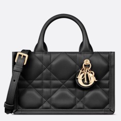 Replica perfetta Dior Mini Book Tote Bag con Tracolla Nera Macrocannage Pelle di Vitello Imitazione Outlet Online