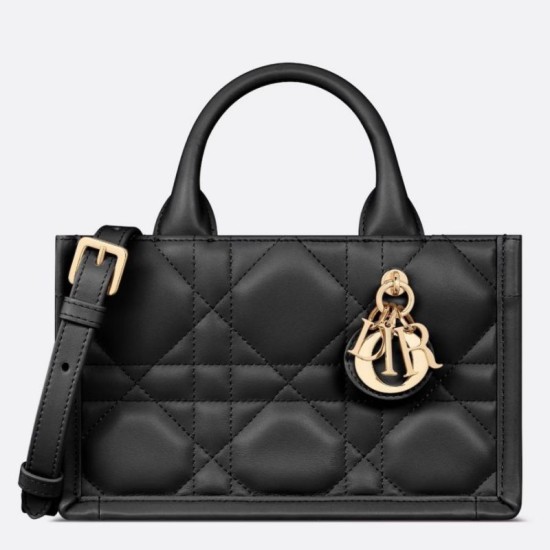 Replica perfetta Dior Mini Book Tote Bag con Tracolla Nera Macrocannage Pelle di Vitello Imitazione Outlet Online