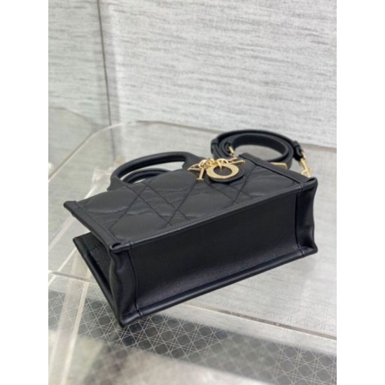 Replica perfetta Dior Mini Book Tote Bag con Tracolla Nera Macrocannage Pelle di Vitello Imitazione Outlet Online