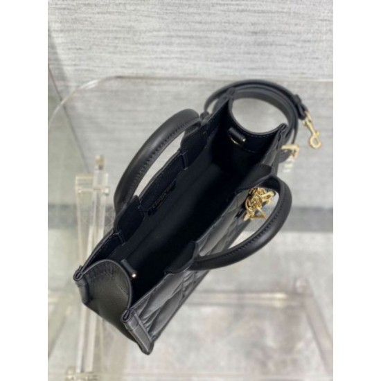Replica perfetta Dior Mini Book Tote Bag con Tracolla Nera Macrocannage Pelle di Vitello Imitazione Outlet Online