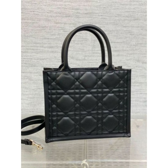 Migliore Repliche Borsa Dior piccola book tote con tracolla Pelle di vitello macrocannage nera Economiche Outlet Online