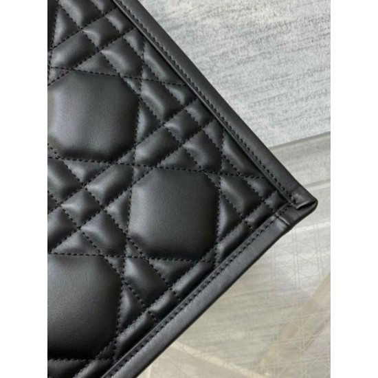 Migliore Repliche Borsa Dior piccola book tote con tracolla Pelle di vitello macrocannage nera Economiche Outlet Online
