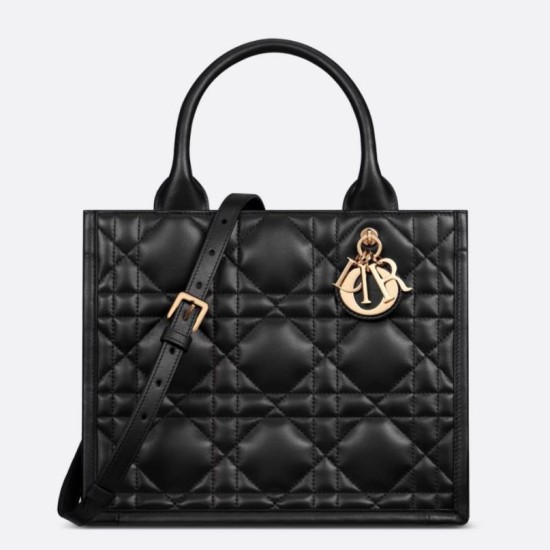 Migliore Repliche Borsa Dior piccola book tote con tracolla Pelle di vitello macrocannage nera Economiche Outlet Online