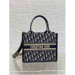 Miglior Falso Borsa tote Dior piccola per libri con tracolla in tela blu Dior Oblique Economiche Premium