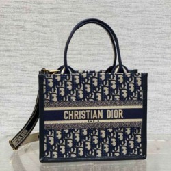 Miglior Falso Borsa tote Dior piccola per libri con tracolla in tela blu Dior Oblique Economiche Premium