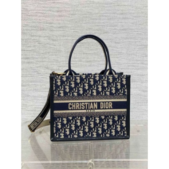 Miglior Falso Borsa tote Dior piccola per libri con tracolla in tela blu Dior Oblique Economiche Premium
