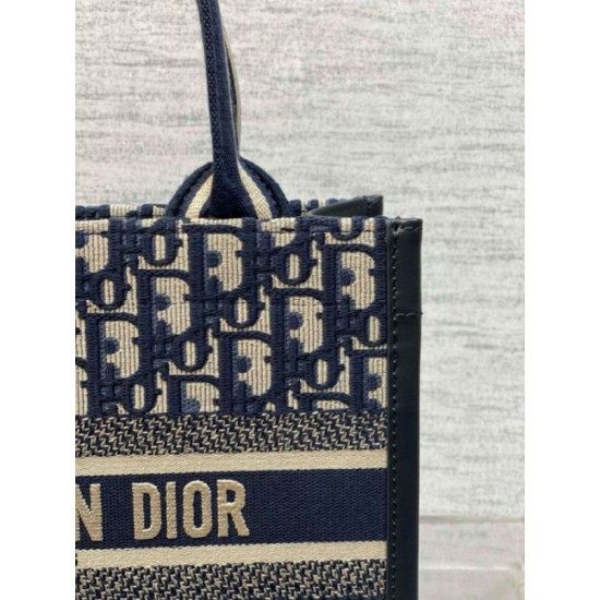 Miglior Falso Borsa tote Dior piccola per libri con tracolla in tela blu Dior Oblique Economiche Premium