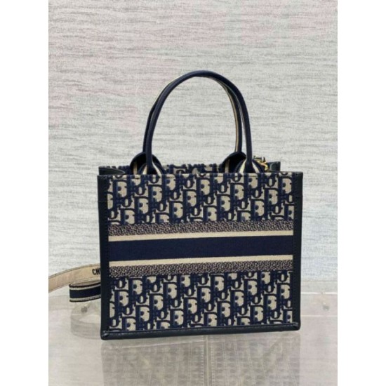 Miglior Falso Borsa tote Dior piccola per libri con tracolla in tela blu Dior Oblique Economiche Premium