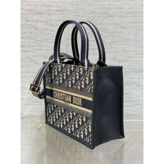 Miglior Falso Borsa tote Dior piccola per libri con tracolla in tela blu Dior Oblique Economiche Premium