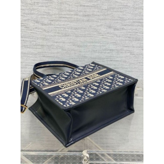 Miglior Falso Borsa tote Dior piccola per libri con tracolla in tela blu Dior Oblique Economiche Premium