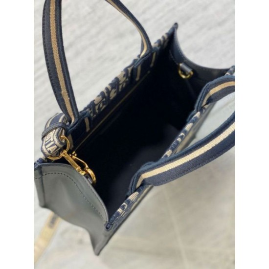 Miglior Falso Borsa tote Dior piccola per libri con tracolla in tela blu Dior Oblique Economiche Premium