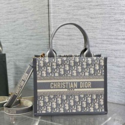 Migliore Repliche Borsa Dior piccola Book Tote con tracolla Tela Dior Oblique grigia Economiche Outlet Online
