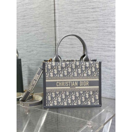 Migliore Repliche Borsa Dior piccola Book Tote con tracolla Tela Dior Oblique grigia Economiche Outlet Online