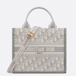 Migliore Repliche Borsa Dior piccola Book Tote con tracolla Tela Dior Oblique grigia Economiche Outlet Online