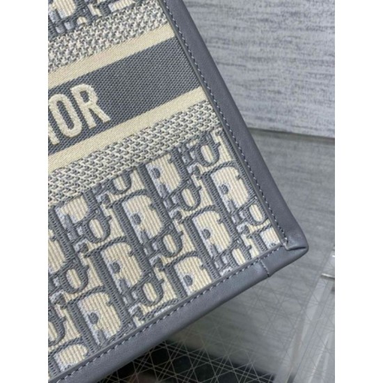 Migliore Repliche Borsa Dior piccola Book Tote con tracolla Tela Dior Oblique grigia Economiche Outlet Online