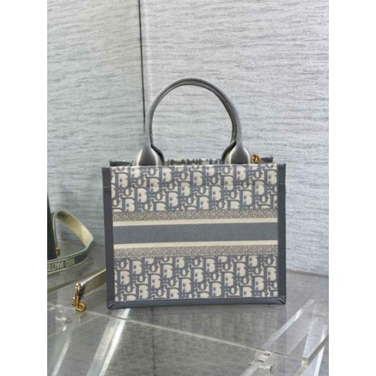 Migliore Repliche Borsa Dior piccola Book Tote con tracolla Tela Dior Oblique grigia Economiche Outlet Online