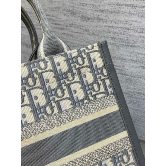Migliore Repliche Borsa Dior piccola Book Tote con tracolla Tela Dior Oblique grigia Economiche Outlet Online