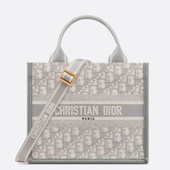 Migliore Repliche Borsa Dior piccola Book Tote con tracolla Tela Dior Oblique grigia Economiche Outlet Online