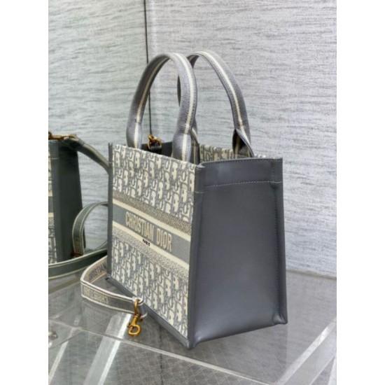 Migliore Repliche Borsa Dior piccola Book Tote con tracolla Tela Dior Oblique grigia Economiche Outlet Online