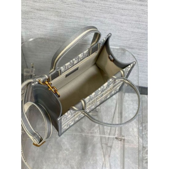 Migliore Repliche Borsa Dior piccola Book Tote con tracolla Tela Dior Oblique grigia Economiche Outlet Online