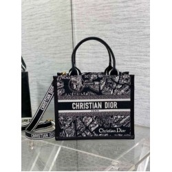 Replica perfetta Borsa Dior piccola Book Tote con tracolla Ricamo Plan de Paris e pelle di vitello nera Imitazione Outlet Online