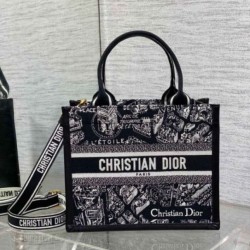 Replica perfetta Borsa Dior piccola Book Tote con tracolla Ricamo Plan de Paris e pelle di vitello nera Imitazione Outlet Online