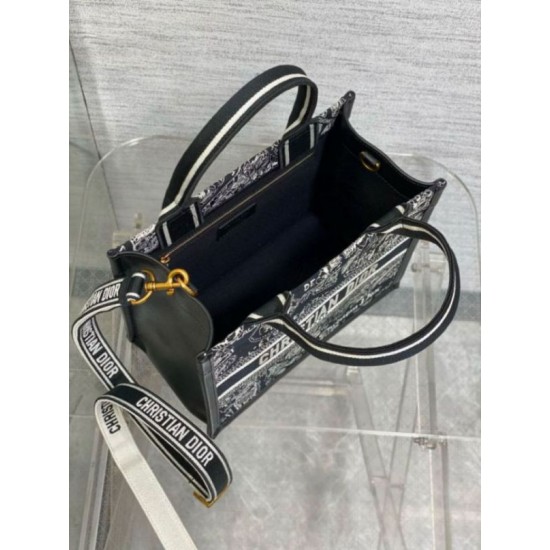 Replica perfetta Borsa Dior piccola Book Tote con tracolla Ricamo Plan de Paris e pelle di vitello nera Imitazione Outlet Online