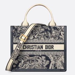 Migliore Repliche Borsa Dior piccola Book Tote con tracolla Ricamo Toile de Jouy Reverse e pelle di vitello blu Economiche Outlet Online