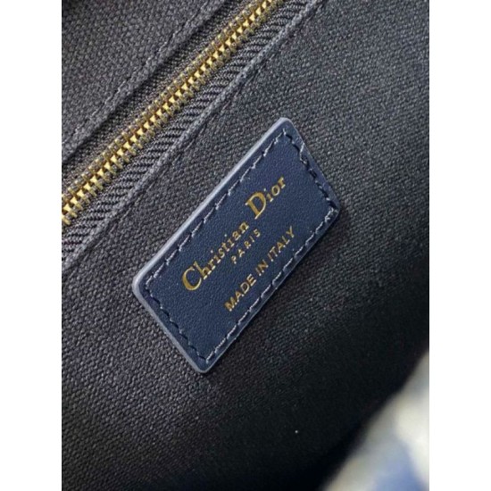 Migliore Repliche Borsa Dior piccola Book Tote con tracolla Ricamo Toile de Jouy Reverse e pelle di vitello blu Economiche Outlet Online