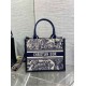 Replica perfetta Dior Small Book Tote Bag con tracolla Toile de Jouy Sauvage Embroidery con pelle di vitello blu Imitazione Outlet Online