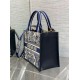 Replica perfetta Dior Small Book Tote Bag con tracolla Toile de Jouy Sauvage Embroidery con pelle di vitello blu Imitazione Outlet Online