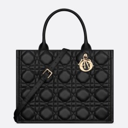 Miglior Falso Borsa tote Dior media a libro con tracolla Pelle di vitello macrocannage nera Economiche Premium