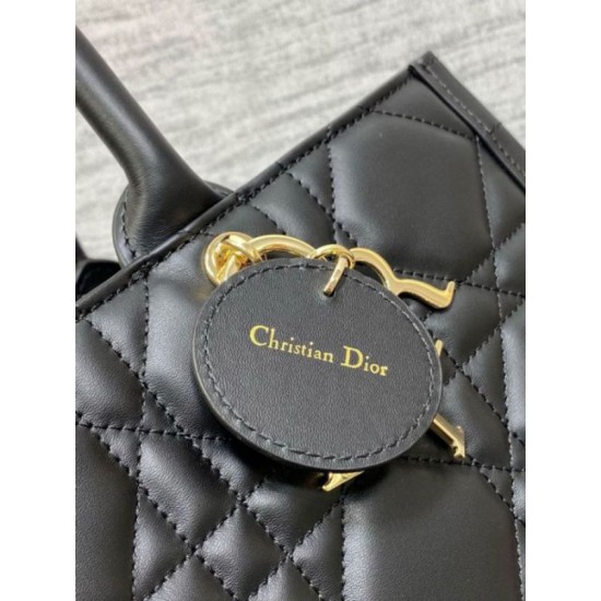 Miglior Falso Borsa tote Dior media a libro con tracolla Pelle di vitello macrocannage nera Economiche Premium