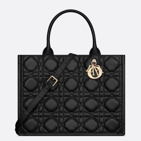 Miglior Falso Borsa tote Dior media a libro con tracolla Pelle di vitello macrocannage nera Economiche Premium