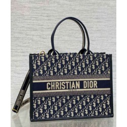 Replica perfetta Borsa tote Dior media per libri con tracolla in tela blu Dior Oblique Imitazione Outlet Online