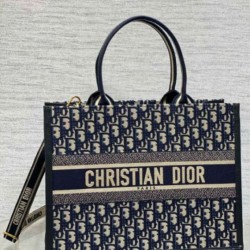 Replica perfetta Borsa tote Dior media per libri con tracolla in tela blu Dior Oblique Imitazione Outlet Online