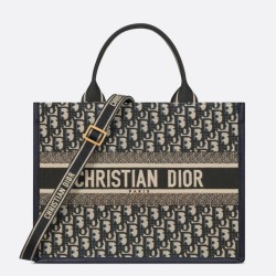 Replica perfetta Borsa tote Dior media per libri con tracolla in tela blu Dior Oblique Imitazione Outlet Online