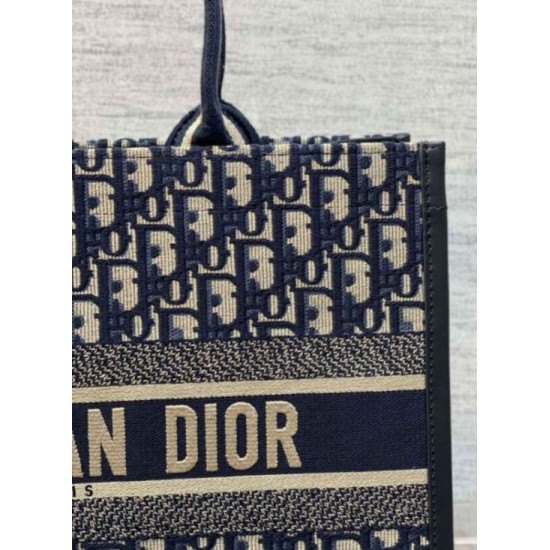 Replica perfetta Borsa tote Dior media per libri con tracolla in tela blu Dior Oblique Imitazione Outlet Online