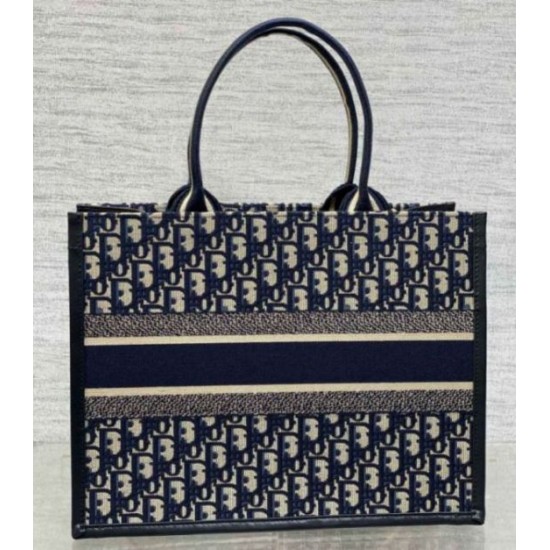Replica perfetta Borsa tote Dior media per libri con tracolla in tela blu Dior Oblique Imitazione Outlet Online