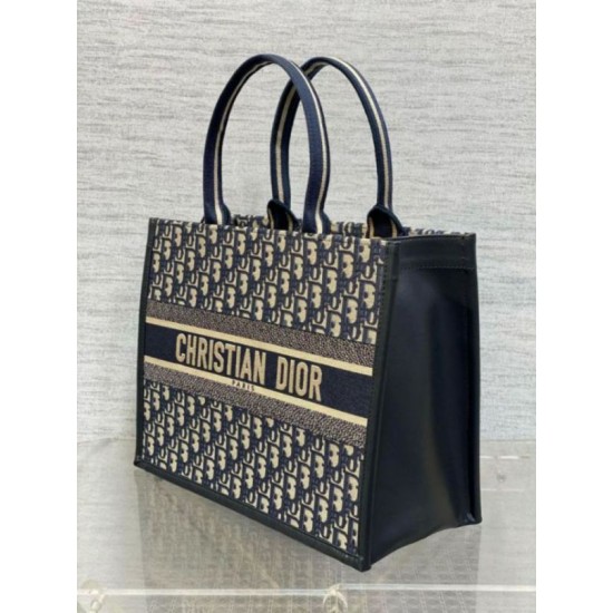 Replica perfetta Borsa tote Dior media per libri con tracolla in tela blu Dior Oblique Imitazione Outlet Online